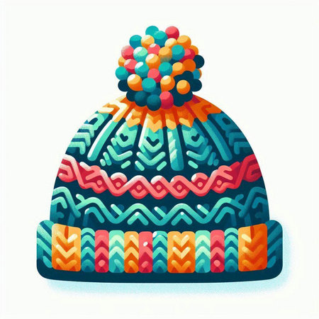 Winter knitted hat with pompon and pompon. Vector illustration.のイラスト素材