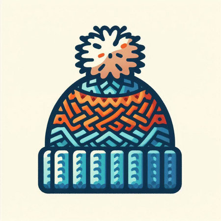 Knitted winter hat with pompon. Vector illustration in flat styleのイラスト素材