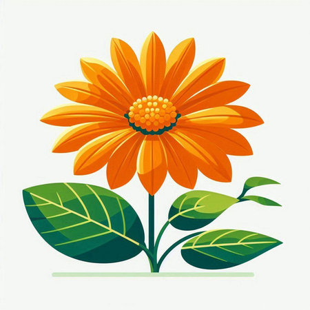 Illustration of a sunflower with leaves on a white background.のイラスト素材