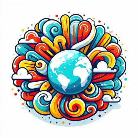 Vector illustration of Earth in the form of a circle with clouds.のイラスト素材