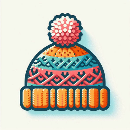Knitted hat with pompon. Vector illustration in retro style.のイラスト素材