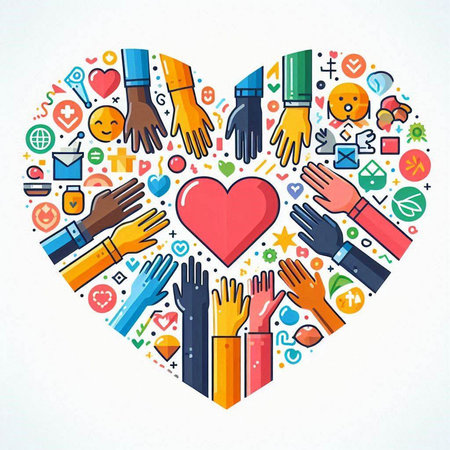 Colorful vector illustration with human hands in heart shape. Teamwork concept.のイラスト素材