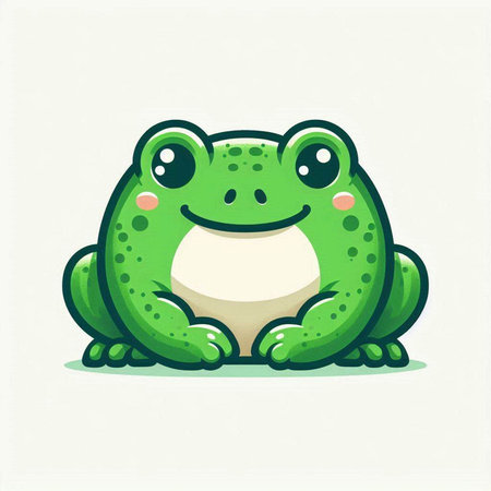 Cute cartoon frog on white background. Vector illustration of a green frog.のイラスト素材