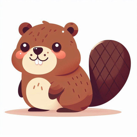 Cute cartoon beaver. Vector illustration isolated on white background.のイラスト素材