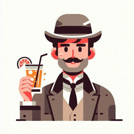 Hipster man with a glass of cocktail. Vector illustration.のイラスト素材