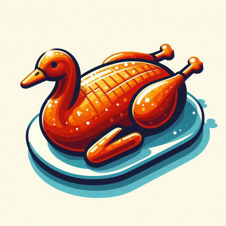 Illustration of a roasted turkey on a plate isolated on white backgroundのイラスト素材