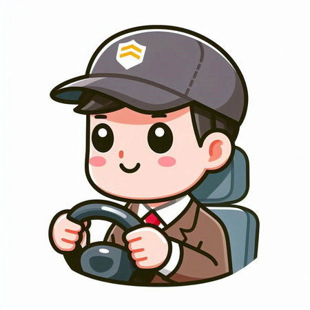 Cute boy driving a car on white background. Vector illustration.のイラスト素材