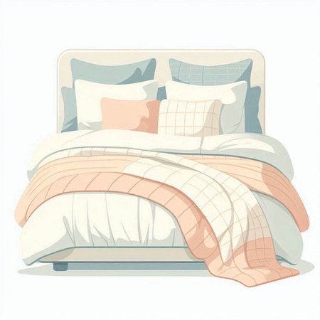 Vector illustration of a bed with pillows on a white background.のイラスト素材