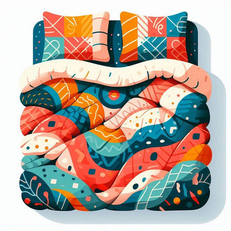 Vector illustration of a pillow with a pattern of colorful geometric shapes.のイラスト素材