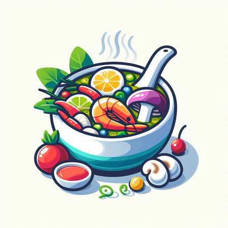 Vegetable soup in a bowl. Vector illustration on white background.のイラスト素材