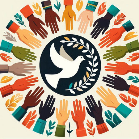 International Day of Peace. Vector illustration of hands with dove of peace.のイラスト素材