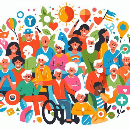 Group of people in different nationalities. Colorful flat vector illustration.のイラスト素材