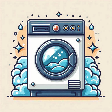 Washing machine. Vector illustration in flat style. Isolated on light background.のイラスト素材