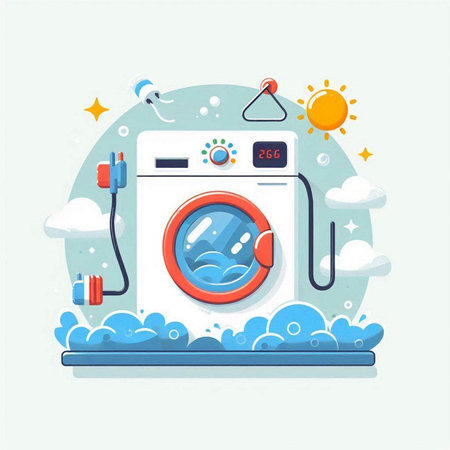 Washing machine vector illustration. Washing machine in flat design.のイラスト素材