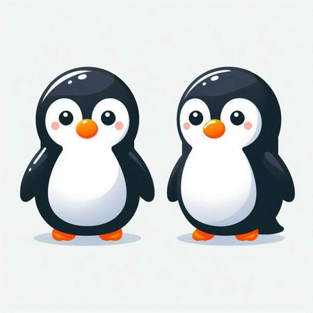 Two cute penguins on a white background. Cartoon vector illustration.のイラスト素材