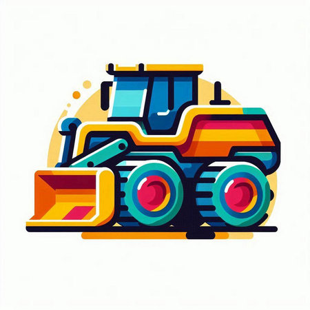 Bulldozer flat icon. Heavy duty construction equipment. Vector illustrationのイラスト素材