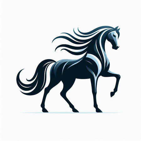 Horse silhouette with long mane on white background. Vector illustration.のイラスト素材