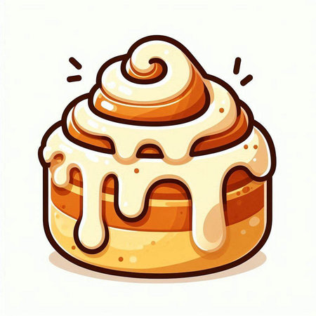 Cinnamon roll with cream. Vector illustration isolated on white background.のイラスト素材