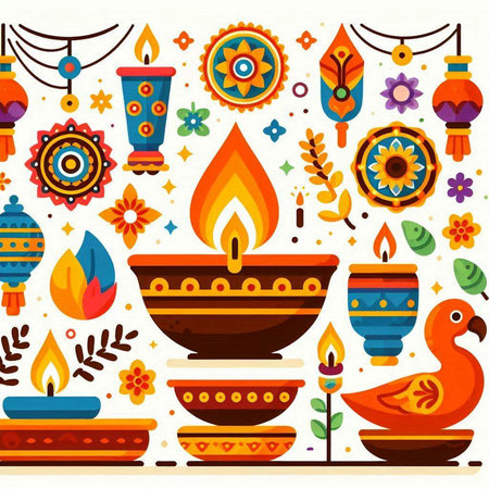 Indian Festival Diwali, Diwali flat vector illustration.のイラスト素材