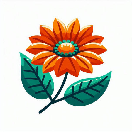 Orange flower with green leaves isolated on white background, vector illustration.のイラスト素材