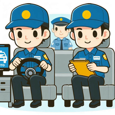 Illustration of a male security guard sitting on a sofa and holding a clipboardのイラスト素材