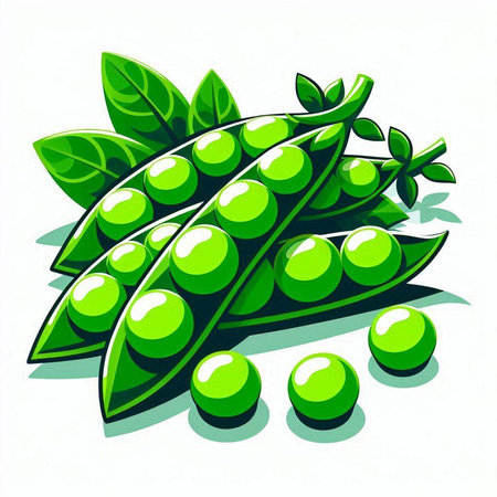 Green peas with leaves on a white background. Vector illustration. Eps 10のイラスト素材