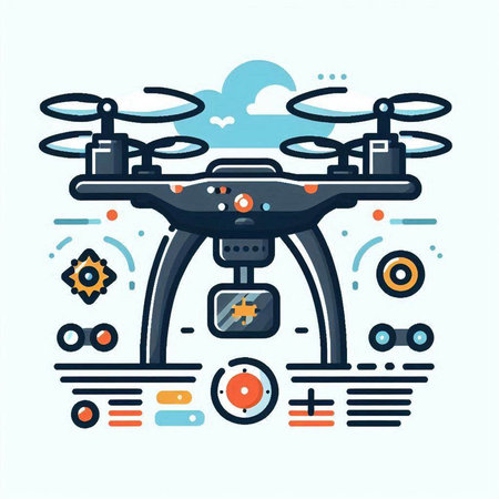 Drone quadcopter with camera flying in the sky. Vector illustration.のイラスト素材