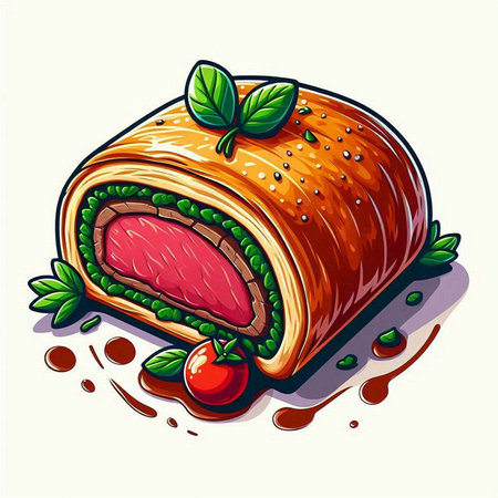 Illustration of a cherry strudel on a white background.のイラスト素材