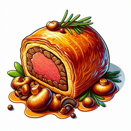 Meatloaf with mushrooms on a white background. Vector illustration.のイラスト素材