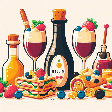Illustration of a set of food and drinks. Vector illustration.のイラスト素材