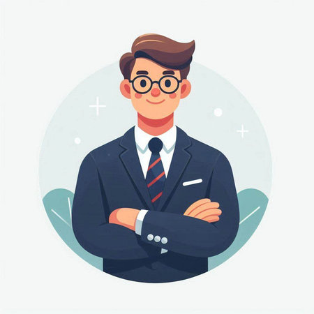 Businessman in suit and glasses. Vector illustration in a flat styleのイラスト素材