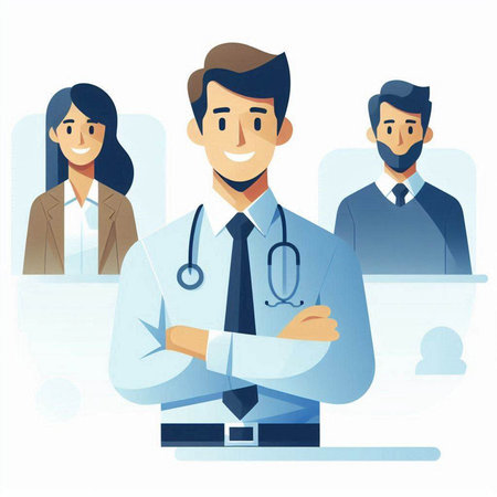 Medical team. Doctor with stethoscope on his neck. Vector illustrationのイラスト素材