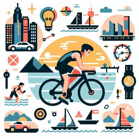 Cyclist in the city. Flat design. Vector illustration.のイラスト素材