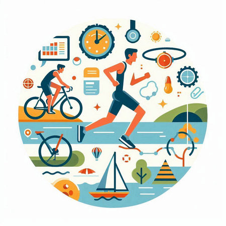 Running people. Sport and healthy lifestyle. Vector illustration in flat styleのイラスト素材