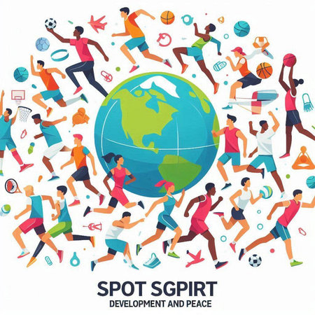 Sport and healthy lifestyle concept with people running around the world. Vector illustration.のイラスト素材