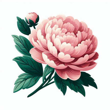 Beautiful pink peony flower isolated on white background. Vector illustration.のイラスト素材