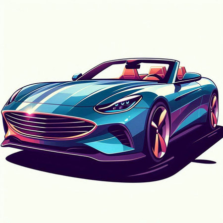 The vector image of a blue sports car on a white background.のイラスト素材