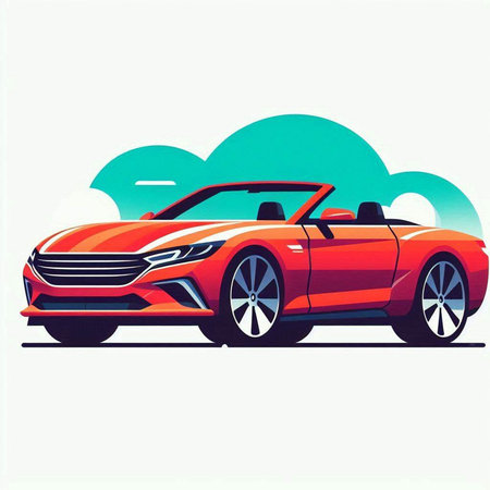 Red sports car on the background of the sky. Vector illustration.のイラスト素材