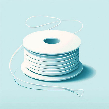 White spool of thread on a blue background. 3d illustrationのイラスト素材