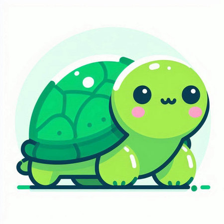 Cute cartoon turtle. Vector illustration in a flat style on a white background.のイラスト素材