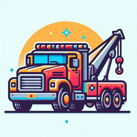 Truck with crane, isolated on white background. Vector illustration.のイラスト素材