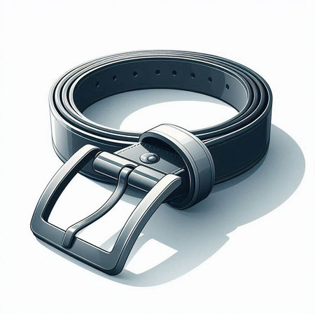 Black belt with a buckle on a white background. 3d renderのイラスト素材