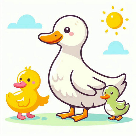 Duckling and duckling. Cute cartoon vector illustration.のイラスト素材