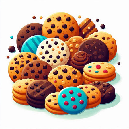 Illustration of chocolate chip cookies on white background, vector illustration.のイラスト素材