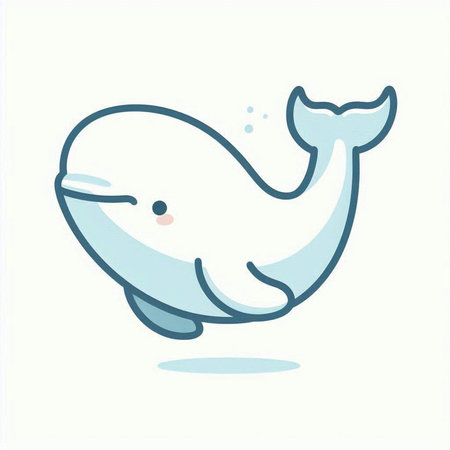 Cute cartoon white whale. Vector illustration isolated on white background.のイラスト素材