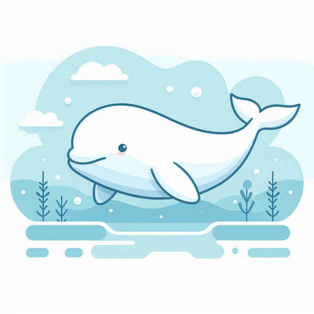 Illustration of a cute white whale in the sea. Vector illustrationのイラスト素材