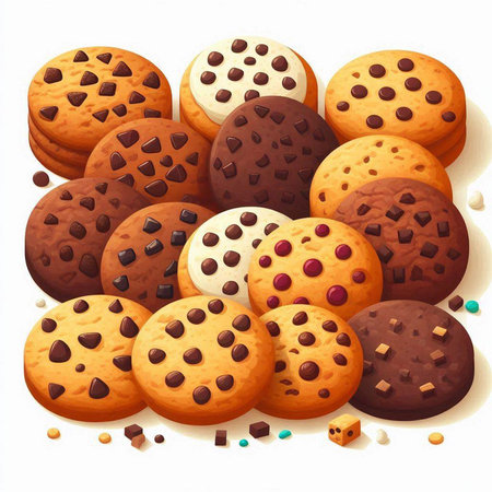 Chocolate chip cookies with chocolate chips on white background. Vector illustration.のイラスト素材