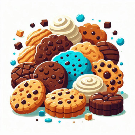 Chocolate chip cookies. Vector illustration of chocolate chip cookies with different flavors.のイラスト素材