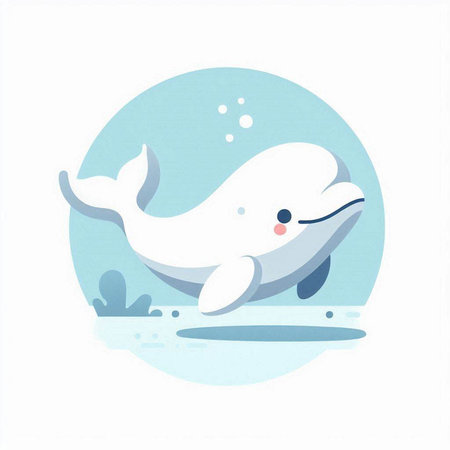 Illustration of a cute white whale in water. Vector illustration.のイラスト素材
