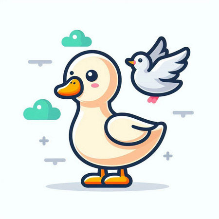 Cute duck and bird on white background. Vector cartoon illustration.のイラスト素材